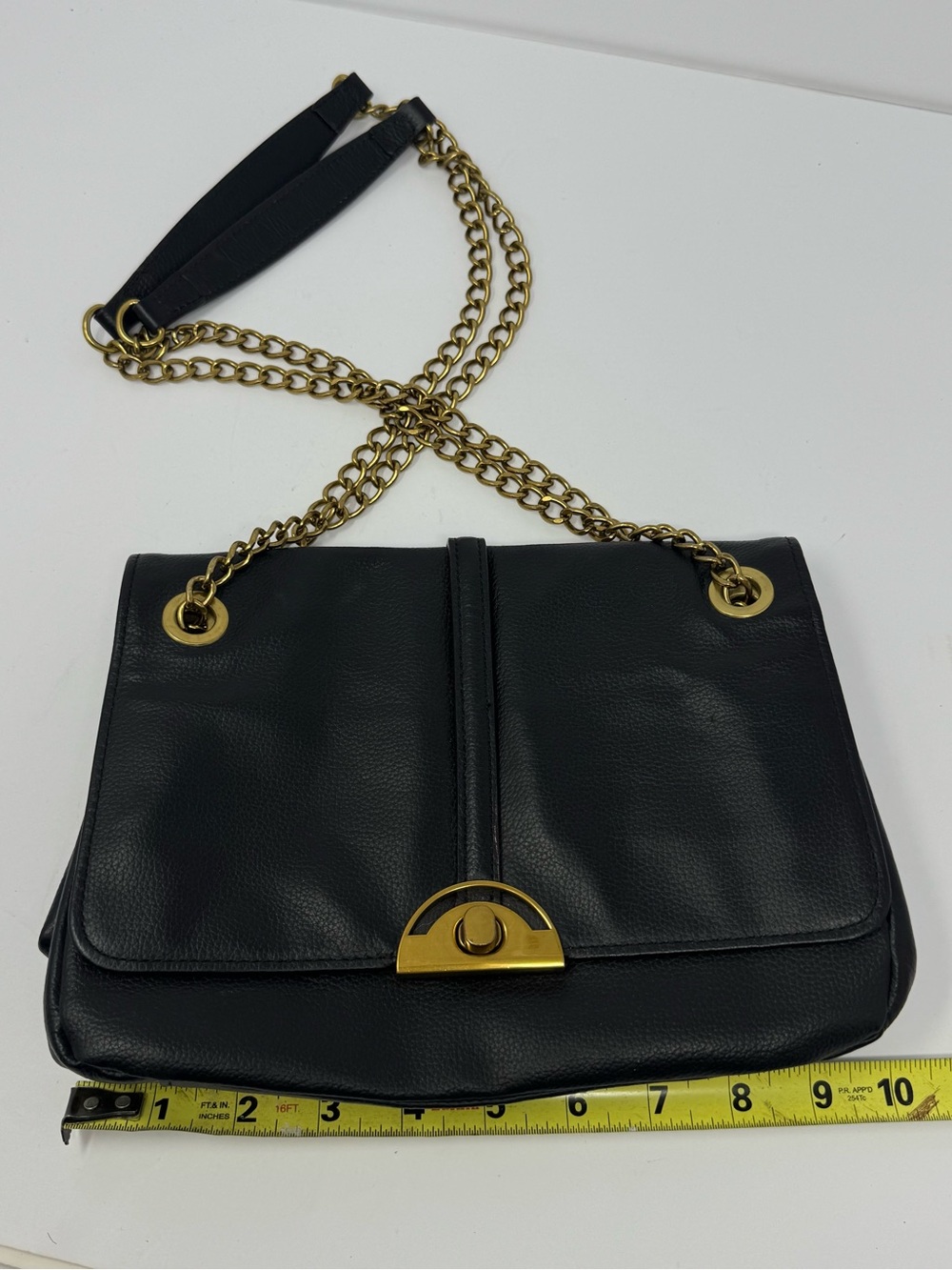 Antonio Melani Black Leather Crossbody Shoulder Purse Bag w/ Gold Chain Strap - Picture 15 of 15
